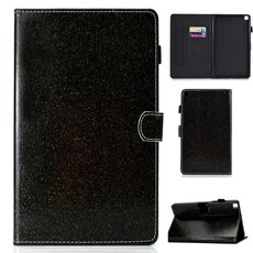 Per Galaxy Tab A 8.0 (2019) Custodia in pelle con vibrazione orizzontale in polvere glitterata T290 con supporto e slot per scheda (nero)