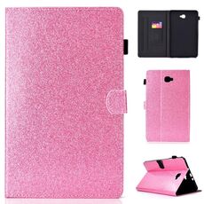 o Galaxy Tab A 10.1 (2016) T580 Custodia in pelle a ribaltamento orizzontale con polvere glitterata verniciata con supporto e slot per schede (rosa)