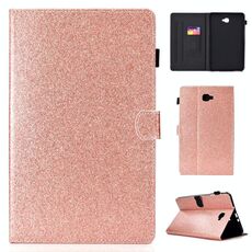 Per Galaxy Tab A 10.1 (2016) T580 Custodia in pelle con vibrazione orizzontale in polvere glitterata per vernice con supporto e slot per scheda (oro rosa)