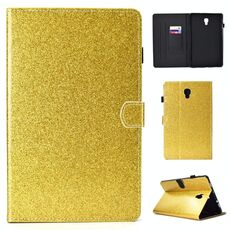 Per Galaxy Tab A 10.5 T590 Custodia in pelle con flip orizzontale in polvere glitterata verniciata con supporto e slot per scheda (oro)