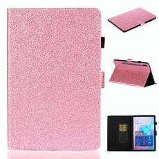 Per Galaxy Tab S6 T860 Custodia in pelle con vibrazione orizzontale in polvere glitterata verniciata con supporto e slot per schede (rosa)