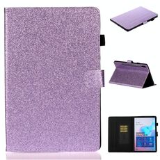 Per Galaxy Tab S6 T860 Custodia in pelle con flip orizzontale in polvere glitterata verniciata con supporto e slot per schede (viola)