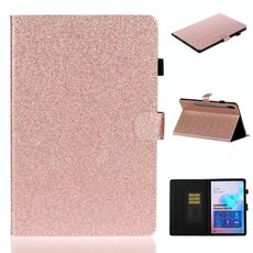 Per Galaxy Tab S6 T860 Custodia in pelle con vibrazione orizzontale in polvere glitterata verniciata con supporto e slot per schede (oro rosa)