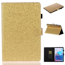 Per Galaxy Tab S6 T860 Custodia in pelle con vibrazione orizzontale in polvere glitterata verniciata con supporto e slot per schede (oro)