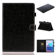 Per Galaxy Tab S6 T860 Custodia in pelle con flip orizzontale in polvere glitterata verniciata con supporto e slot per schede (nero)