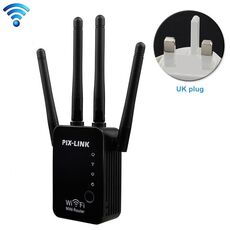 Ripetitore Wireless Smart WiFi Router con 4 Antenne WiFi, Specifiche Spina: Spina UK (Nera)