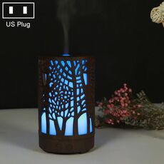200ml Hollow-out Forest Pattern Macchina per aromaterapia con olio essenziale in legno Umidificatore ad ultrasuoni Spruzzatore automatico di alcol, Spina Specifica: spina americana (Marrone scuro-3)