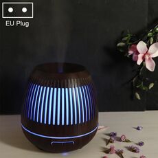 400ml Hollow-out LED Umidificatore a grana di legno Purificatore d'aria Macchina per aromaterapia Spruzzatore automatico di alcol con luce LED colorata, Specifica spina: Spina UE (marrone scuro)