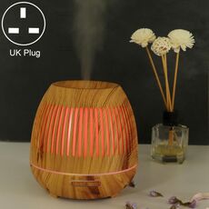400ml Hollow-out LED Umidificatore a grana di legno Purificatore d'aria Macchina per aromaterapia Spruzzatore automatico di alcol con luce LED colorata, Spina Specifica: spina UK (marrone chiaro)