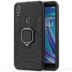 Per Asus Zenfone Max Pro (M1) ZB601KL Custodia protettiva antiurto per PC + TPU con supporto per anello magnetico (nero)