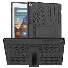 Per Amazon Kindle Fire HD 10 2019 Tyre Texture TPU + Custodia antiurto per PC con supporto (nero)