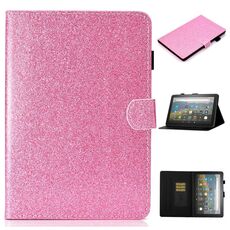 Per Amazon Fire HD 10 (2021) Custodia in cuoio flip orizzontale in polvere glitter con slot e supporto per schede e supporto / sleep / wake-up funzione (rosa)