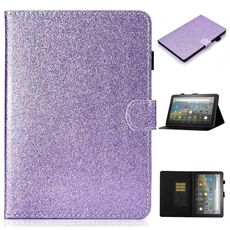 Per Amazon Fire HD 10 (2021) Custodia in pelle orizzontale in polvere glitter con slot per schede e supporto e supporto / funzione di sveglia (viola)