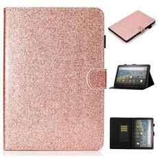 Per Amazon Fire HD 10 (2021) Custodia in pelle flip orizzontale in polvere glitter con slot per schede e supporto e supporto / funzione di sveglia (oro rosa)