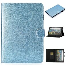 Per Amazon Fire HD 10 (2021) Custodia in cuoio flip orizzontale in polvere glitter con slot per schede e supporto e supporto per dormire / sveglia (blu)