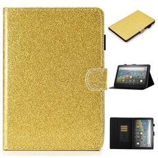 Per Amazon Fire HD 10 (2021) Custodia in pelle flip orizzontale in polvere glitter con slot per schede e supporto per cartelle e sleep / wake-up (oro)