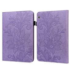 Per Huawei MediaPad T5 pizzo fiore in pizzo modello di rilievo orizzontale custodia in pelle flip con supporto e carte slot e portafoglio e cornice fotografica (viola)