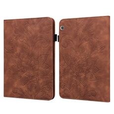 Per Huawei MediaPad T5 pizzo fiore in rilievo modello in pelle orizzontale flip custodia in pelle con supporto e carte slot e portafoglio e cornice fotografica (marrone)