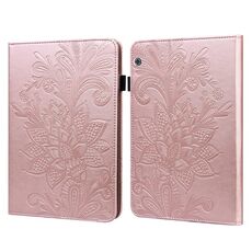 Per Huawei MediaPad T5 pizzo fiore in pizzo modello di rilievo orizzontale flip custodia in pelle con supporto e carte slot e portafoglio e cornice fotografica (oro rosa)