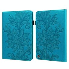 Per Amazon Kindle Fire HD 10 2021 / HD 10 Plus 2021 pizzo fiore goffratura modello orizzontale flip custodia in pelle con supporto e carte slot e portafoglio e cornice fotografica (blu)