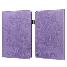Per Amazon Kindle Fire HD 10 2021 / HD 10 Plus 2021 pizzo fiore goffratura modello orizzontale flip custodia in pelle con supporto e carte slot e portafoglio e cornice fotografica (viola)