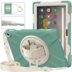 Per Amazon Kindle Fire HD 10 2021 Custodia protettiva in silicone + PC con supporto e tracolla (verde smeraldo)