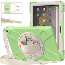 Per Amazon Kindle Fire HD 10 2021 Custodia protettiva in silicone + PC con supporto e tracolla (Matcha Green)