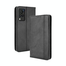 Per Vivo X60 Pro / X60 5G Curved Magnetic Fibbia Magnetica Retro Crazy Horse Trama Caso in pelle flip orizzontale con supporto e carta Slot & Photo Frame (Nero)