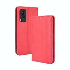 Per vivo x60 pro / x60 5g curvo superficie magnetica fibbia retrò crazy cavallo trama orizzontale flip custodia in pelle con supporto e carte slot e cornice fotografica (rosso)