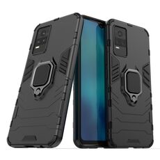 Per vivo Y73 PC + custodia protettiva antiurto TPU con porta ad anello magnetico (nero)