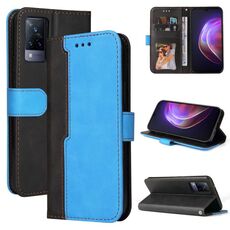 Per vivo V21 4G / 5G Business Stitching-Color Color Horizontal flip custodia in pelle PU con titolare e slot per schede e cornice fotografica (blu)