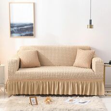 Soggiorno Stretch Copertura completa Skirt Style Style Cover, Dimensioni: DUBURE M 145-185CM (beige di un colore)