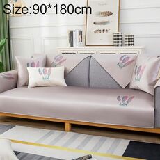 Pattern di piume Summer Ice Seta antiscivolo Piena copertura del divano della copertura, Dimensioni: 90x180cm (grigio chiaro)