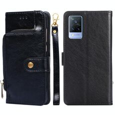 Per vivo V21 5G / 4G borsa con cerniera PU + TPU Custodia in pelle flip orizzontale con supporto e carta Slot & Portafoglio e cordino (nero)