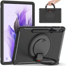 Per Samsung Galaxy Tab S8 + / TAB S8 PLUS / TAB S7 FE / TAB S7 + / S7 FE / TAB S7 + / S7 FE 12,4 pollici T970 TPU antiurto TPU + custodia protettiva per PC con rotazione a 360 gradi Pieghevole con manico Pieghevole PORTATORE Holder & Pen Slot (nero)