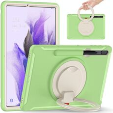 Per Samsung Galaxy Tab S8 + / TAB S8 PLUS / TAB S7 FE / TAB S7 + / S7 FE / TAB S7 + / S7 FE 12,4 pollici T970 TPU antiurto TPU + custodia protettiva per PC con rotazione a 360 gradi Pieghevole Pieghevole Handle Grip Holder & Pen Slot (Green Matcha)