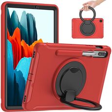 Per Samsung Galaxy Tab S8 / GALAXY TAB S7 870 Custodia protettiva TPU + PC antiurto con rotazione a 360 gradi Pieghevole con manico Pieghevole con impugnatura e slot a penna (rosso)
