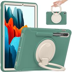 Per Samsung Galaxy Tab S8 / GALAXY TAB S7 870 Custodia protettiva TPU + PC antiurto con rotazione a 360 gradi Pieghevole con manico Pieghevole con impugnatura e slot per penna (Emmerald Green)