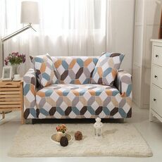 Double Seat Four Seasons Printing Full Coverage Elastic Non-slip Sofa Cover(Color Geometry)