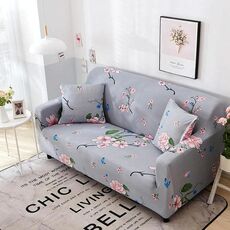 Double Seat Four Seasons Printing Full Coverage Elastic Non-slip Sofa Cover(Flower Blooming Grey)