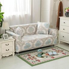 Double Seat Four Seasons Printing Full Coverage Elastic Non-slip Sofa Cover(Tibetan Elegance)