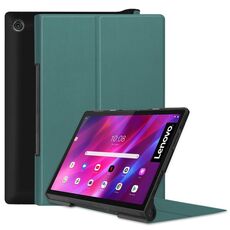Per Lenovo Yoga Tab 11 custer trama orizzontale flip custodia in pelle PU con supporto e supporto / funzione sveglia (verde scuro)