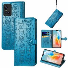 Per Vivo S10 Pro Bella gatto e cane Pattern Growding in pelle orizzontale flip custodia in pelle, con titolare e schede e portafoglio e portafoglio e cordino per cartoni animati (blu)