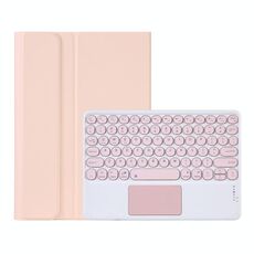 Y0N5-A TPU Tablet Case Lampskin texture rotonda Keycap Tastiera Bluetooth Custodia in pelle con supporto e touchpad per Xiaomi Pad 5/5 Pro (rosa + rosa)
