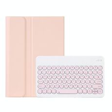 Y0n5 TPU Tablet Case Lambskin Texture rotonda KeyCap Bluetooth Tastiera in pelle Custodia in tavoletta con supporto per Xiaomi Pad 5/5 Pro (rosa + rosa)