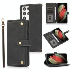 Per Samsung Galaxy S21 Ultra 5G PU + TPU Cassa orizzontale in pelle orizzontale con supporto e carta Slot & Portafoglio e cordino (nero)