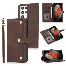 Per Samsung Galaxy S21 Ultra 5G PU + TPU Custodia orizzontale in pelle orizzontale con supporto e carta Slot & Portafoglio e cordino (marrone)