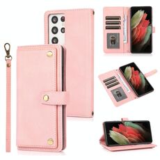 Per Samsung Galaxy S21 Ultra 5G PU + TPU Custodia in pelle orizzontale orizzontale con supporto e carta Slot & Portafoglio e cordino (rosa)