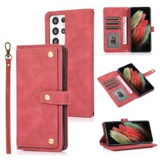 Per Samsung Galaxy S21 Ultra 5G PU + TPU Custodia in pelle orizzontale orizzontale con supporto e carta Slot & Portafoglio e cordino (vino rosso)