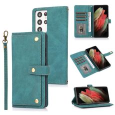 Per Samsung Galaxy S21 Ultra 5G PU + TPU Custodia in pelle orizzontale orizzontale con supporto e carta Slot & Portafoglio e cordino (Lago Blue)